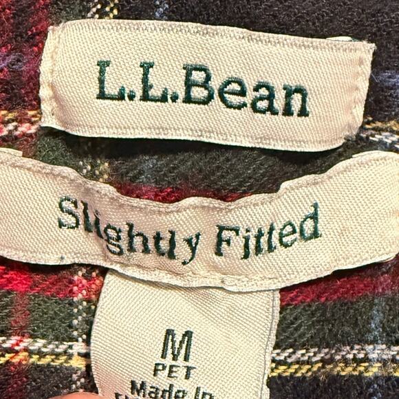 L.L.Bean Slightly Fitted Plaid Flannel Shirt Red Green Black Women Petite M Fall - Picture 4 of 7
